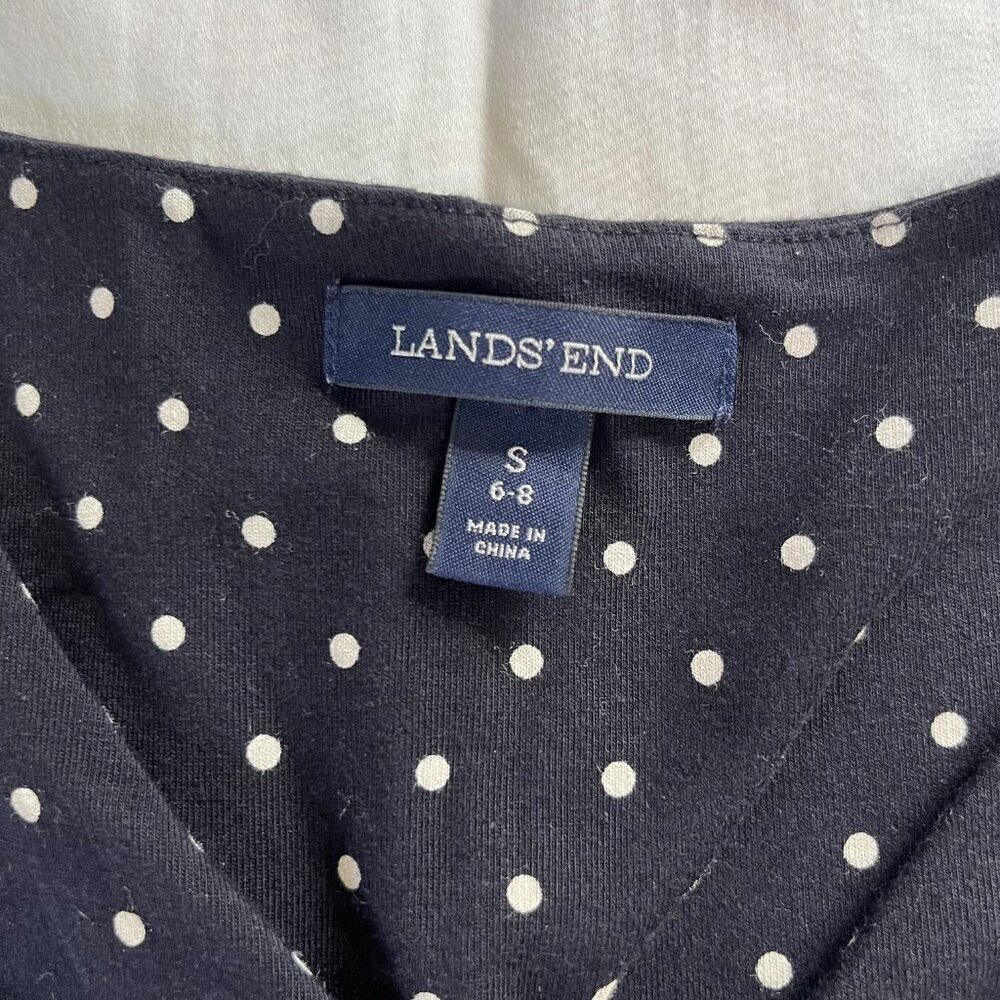 Lands' End Navy Blue White Polka Dot Sleeveless Summer Dress | Size S (6-8) - Picture 4 of 6